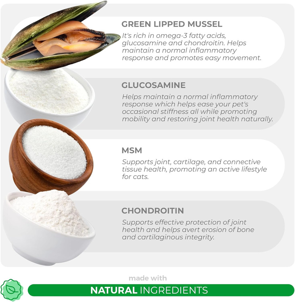 Glucosamine For Cats - 4.23Oz/120G Powder - Hip And Joint Supplement For Cats With Green Lipped Mussel, Msm, Chondroitin, And Vitamin E Glucosamine For Cats - 4.23Oz/120G Powder - Hip And Joint Supplement For Cats With Green Lipped Mussel, Msm, Chondroitin, And Vitamin E