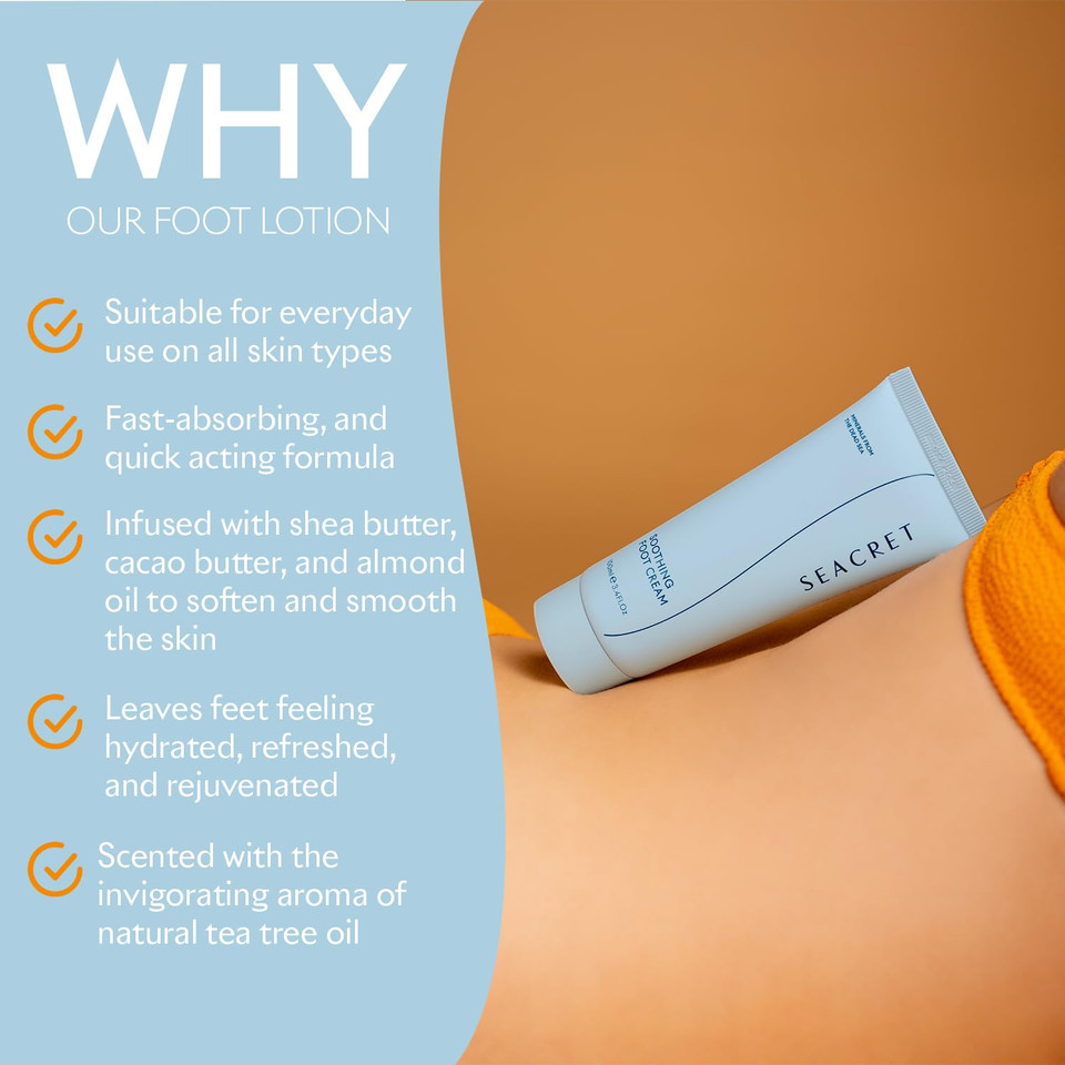 Seacret Foot Cream - Enriched With Tea Tree Oil, Shea Butter, Cocoa Butter, Olive Oil, And Dead Sea Minerals