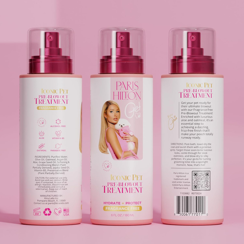 Paris Hilton Fragrance-Free Dog & Pet Blowout Conditioning Spray - Hypoallergenic, Sulfate-Free Grooming Treatment For Frizz Control, Soft Coats, Detangling & Show Ready Fur Styling 6Oz