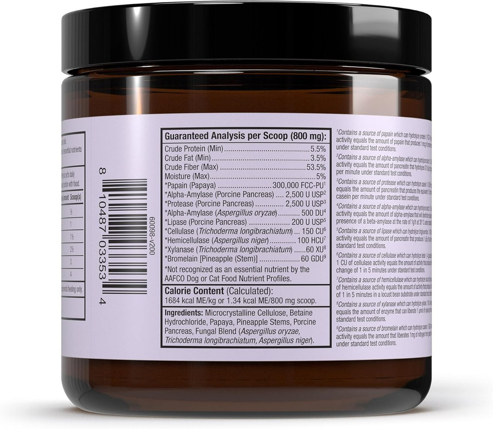 Bark & Whiskers Digestive Enzymes - Supports Kibble Digestion - Veterinarian Formulated - For Dogs & Cats - Non-Gmo - 4.23 Oz (120 G) - 150 Scoops
