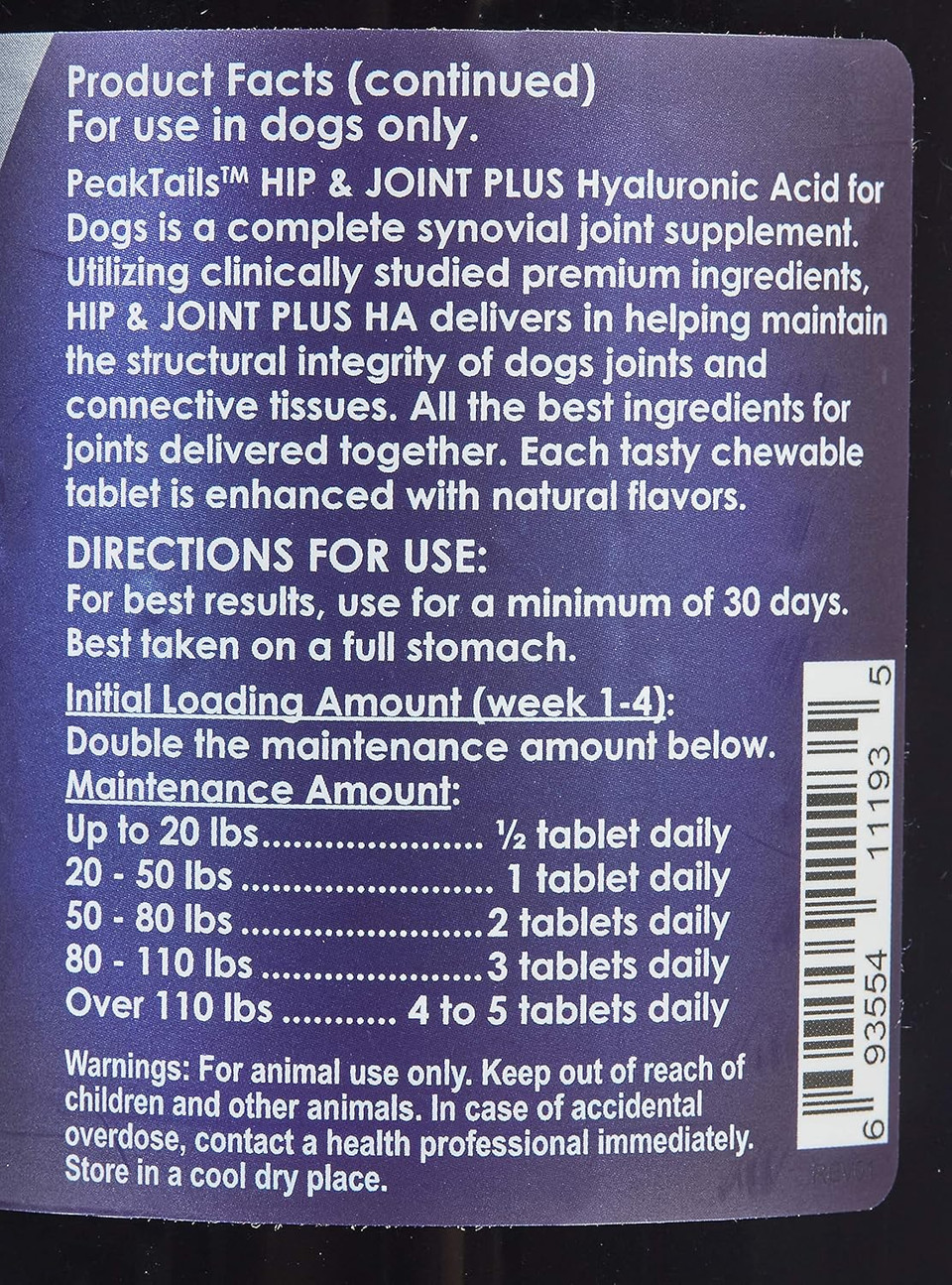 Kala Health Peaktails Hip & Joint Plus Ha For Dogs  150 Tablets, Glucosamine, Chondroitin, Optimsm, Ester-C & Hyaluronic Acid  Supports Joint Mobility & Comfort