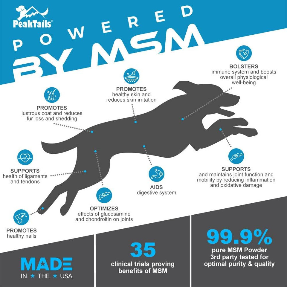 Kala Health Peaktails Msm Powder For Dogs  1 Lb, Pure Organic Sulfur, Supports Joint Health, Mobility & Comfort  Us-Sourced Msm, Flavorless Powder