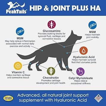 Kala Health Peaktails Hip & Joint Plus Ha For Dogs  90 Tablets, Glucosamine, Chondroitin, Optimsm, Vitamin C & Hyaluronic Acid  Supports Joint Mobility & Comfort
