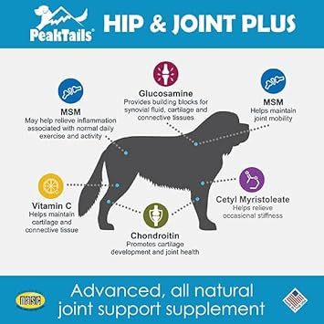 Kala Health Peaktails Hip & Joint Plus For Dogs  90 Tablets, Glucosamine, Chondroitin, Optimsm & Ester-C  Supports Joint Mobility & Comfort