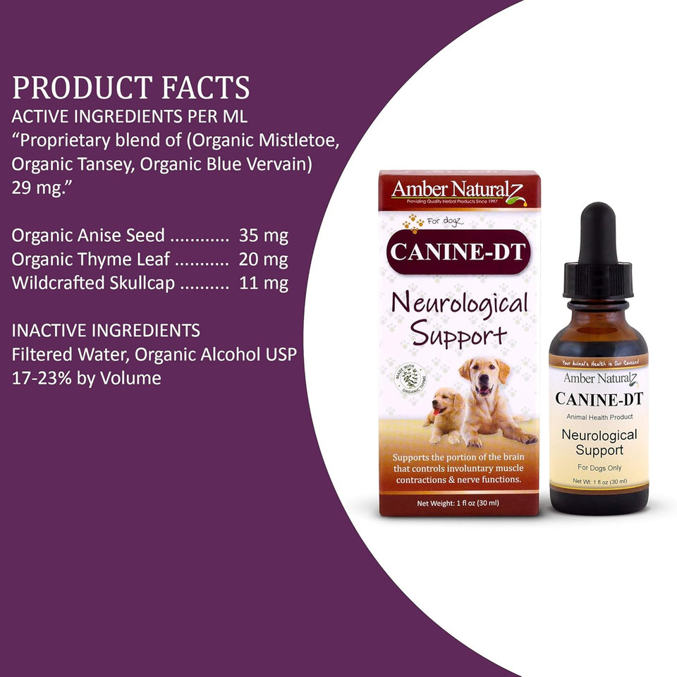 Amber Naturalz Canine Dt Herbal Supplement For Dogs | Canine Supplement For Muscle, Nose, Paw Pad, Nerve, And Neurological Support | 1 Fluid Ounce Glass Bottle | Manufactured In The Usa