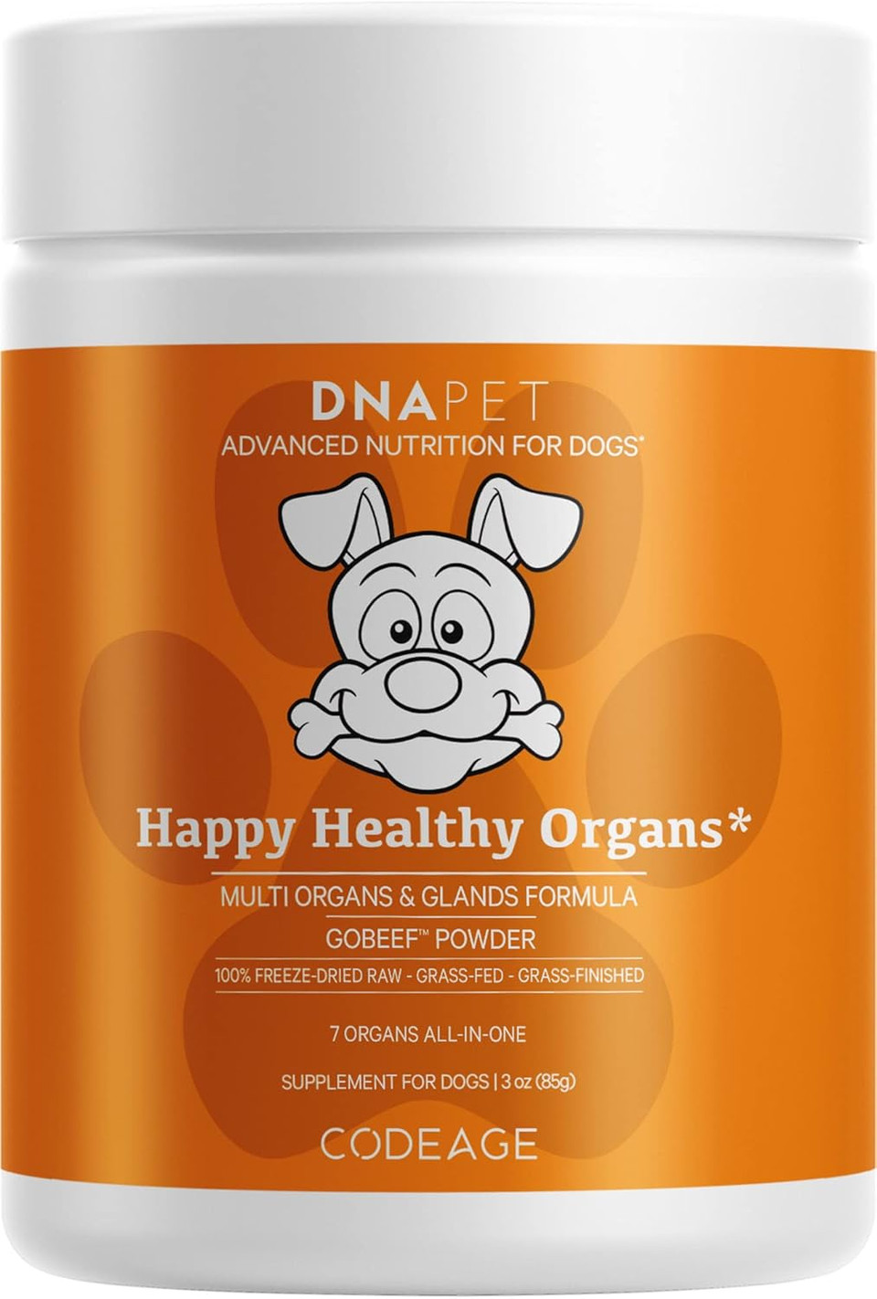 Happy Healthy Organs & Glands Supplement For Dogs, Freeze-Dried Raw Grass-Fed Beef Liver Heart Kidney Spleen Pancreas Bone Marrow, Bovine Thymus Multi Organ Powder, Canine Vitamins, 3 Oz