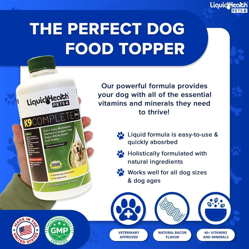 Liquidhealth Pets K9 Complete 8-In-1 Liquid Multivitamin For Adult Senior Dogs & Puppies, All In One Complete Formula Canine Vitamins For Skin & Coat, Joint Health, Immune Support - Usa Made (32 Oz) Liquidhealth Pets K9 Complete 8-In-1 Liquid Multivitamin For Adult Senior Dogs & Puppies, All In One Complete Formula Canine Vitamins For Skin & Coat, Joint Health, Immune Support - Usa Made (32 Oz)
