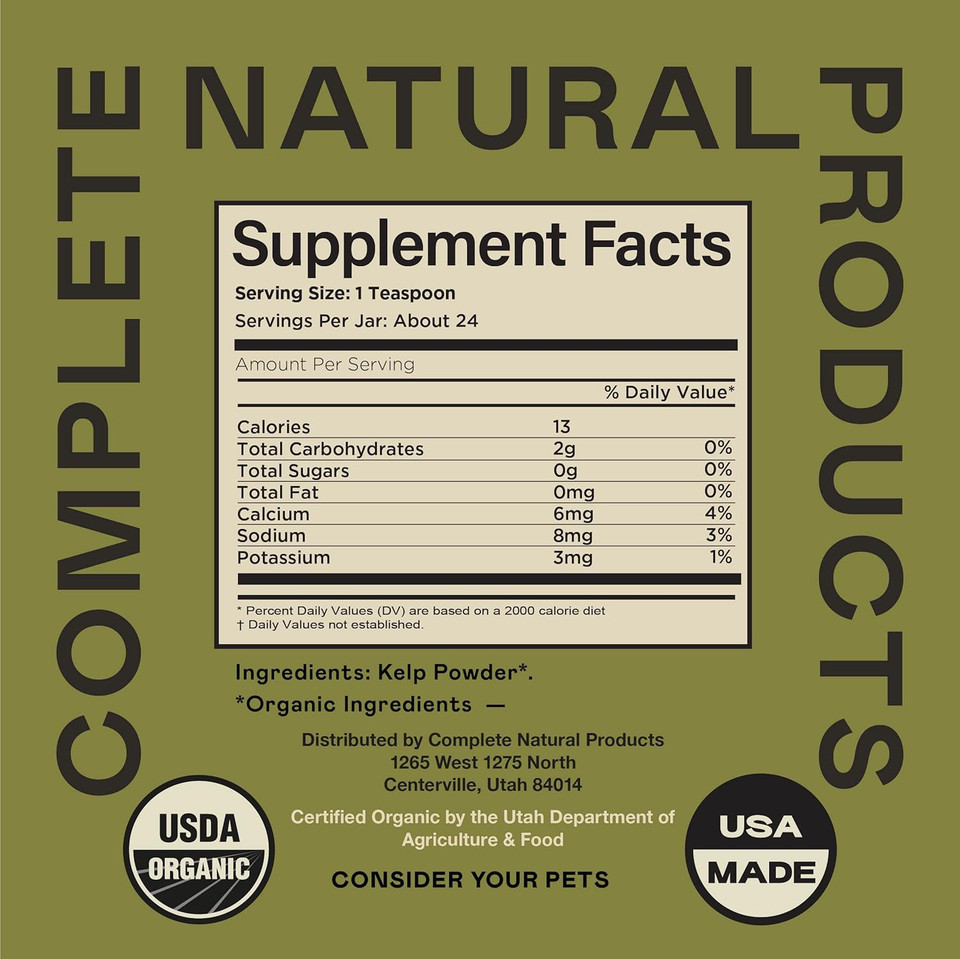 Complete Natural Products Organic Kelp Powder For Pets - 4Oz - Pure Organic Kelp Powder