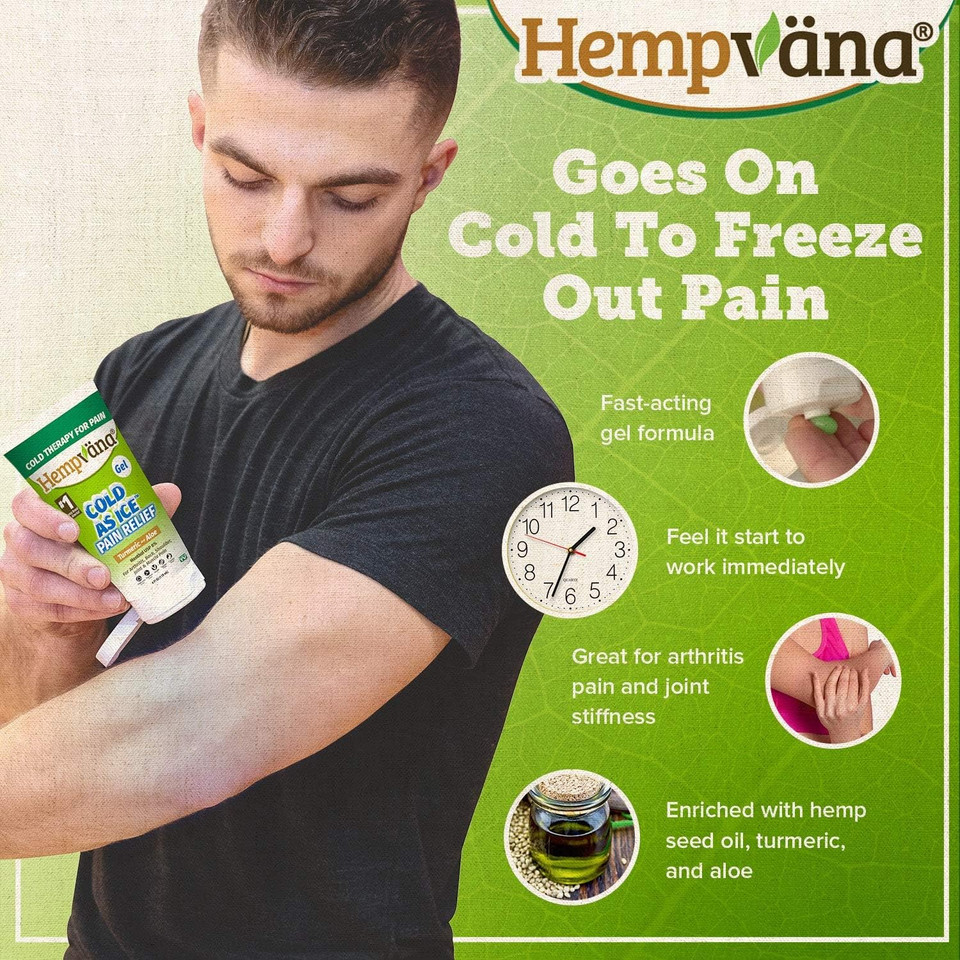 Hempvana Cold As Ice Pain Relief Gel, Fast-Acting Menthol Pain Gel W/Hemp Seed Extract, As-Seen-On-Tv, Cooling Arthritis Pain Relief, Non-Greasy