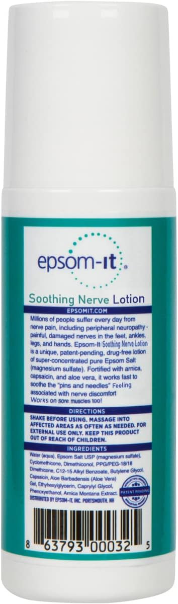 Epsom-It Soothing Nerve Lotion - Roll On Epsom Salt Magnesium Lotion, Topical Magnesium Cream With Capsaicin & Arnica For Tired Muscles And Sleep, 3Oz