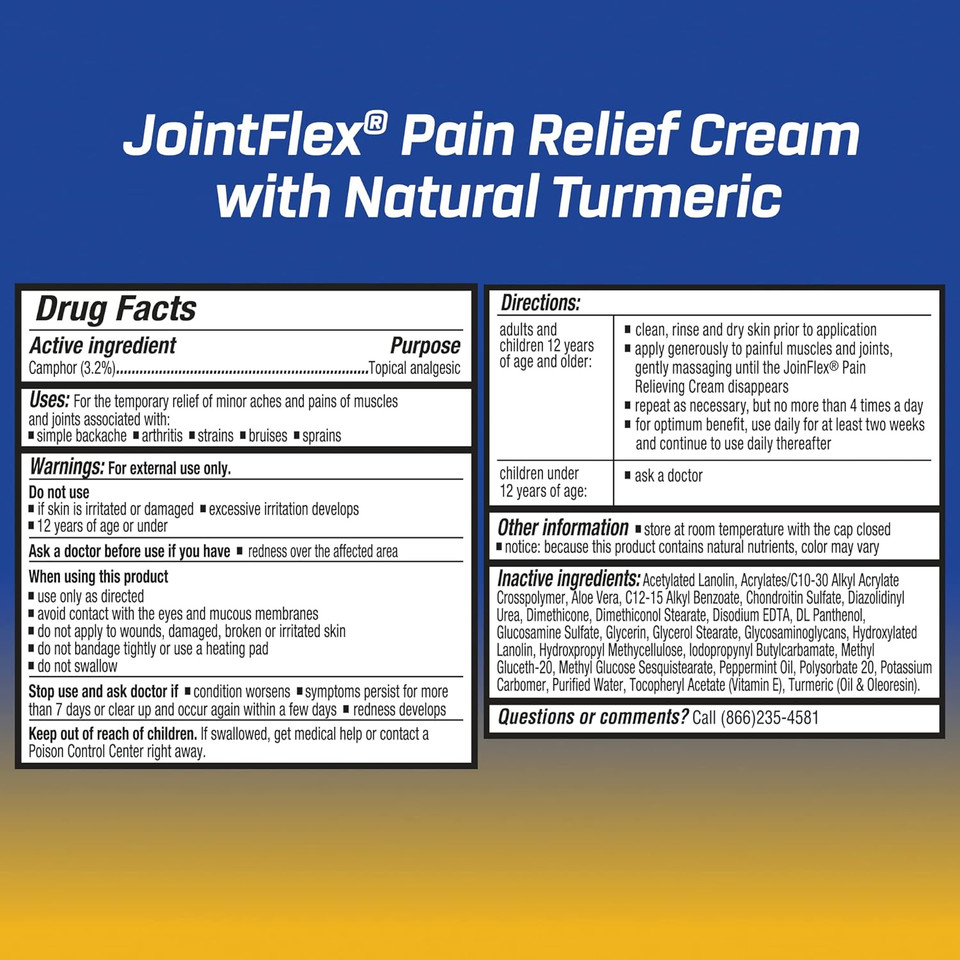 Pain Relief Cream With Turmeric, Arthritis Pain Relief, Joint Pain Relief, 3 Ounce Tube