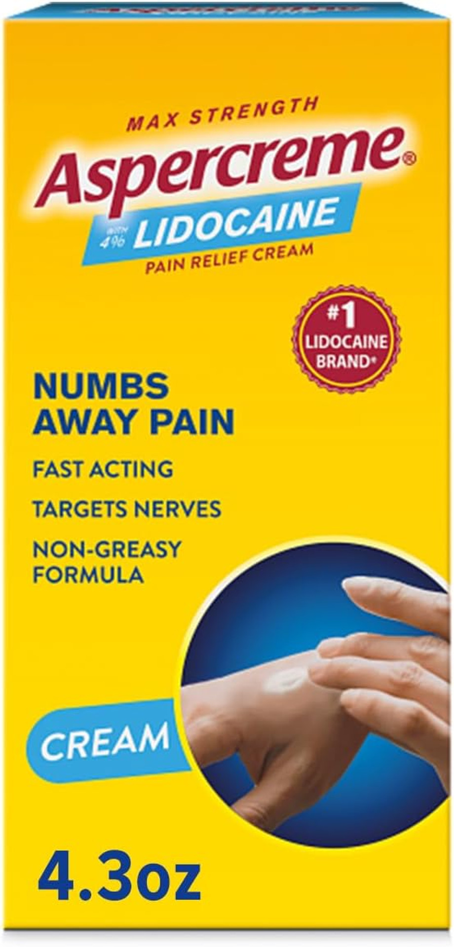 Aspercreme Lidocaine Pain Relief Cream Soothes Aggravated Nerves, Numbing Topical Analgesic With Max-Strength 4% Lidocaine & Moisturizing Aloe, 4.3 Oz