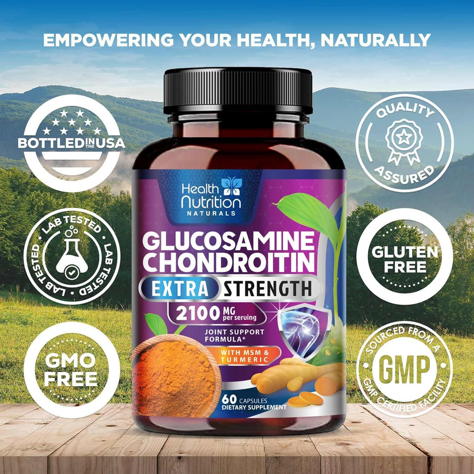 Glucosamine Chondroitin Supplement - 2100Mg Joint Health Supplement With Msm Turmeric & Boswellia - Quercetin For Cartilage, Flexibility & Mobility - Triple Strength Glucosamine Sulfate - 60 Capsules
