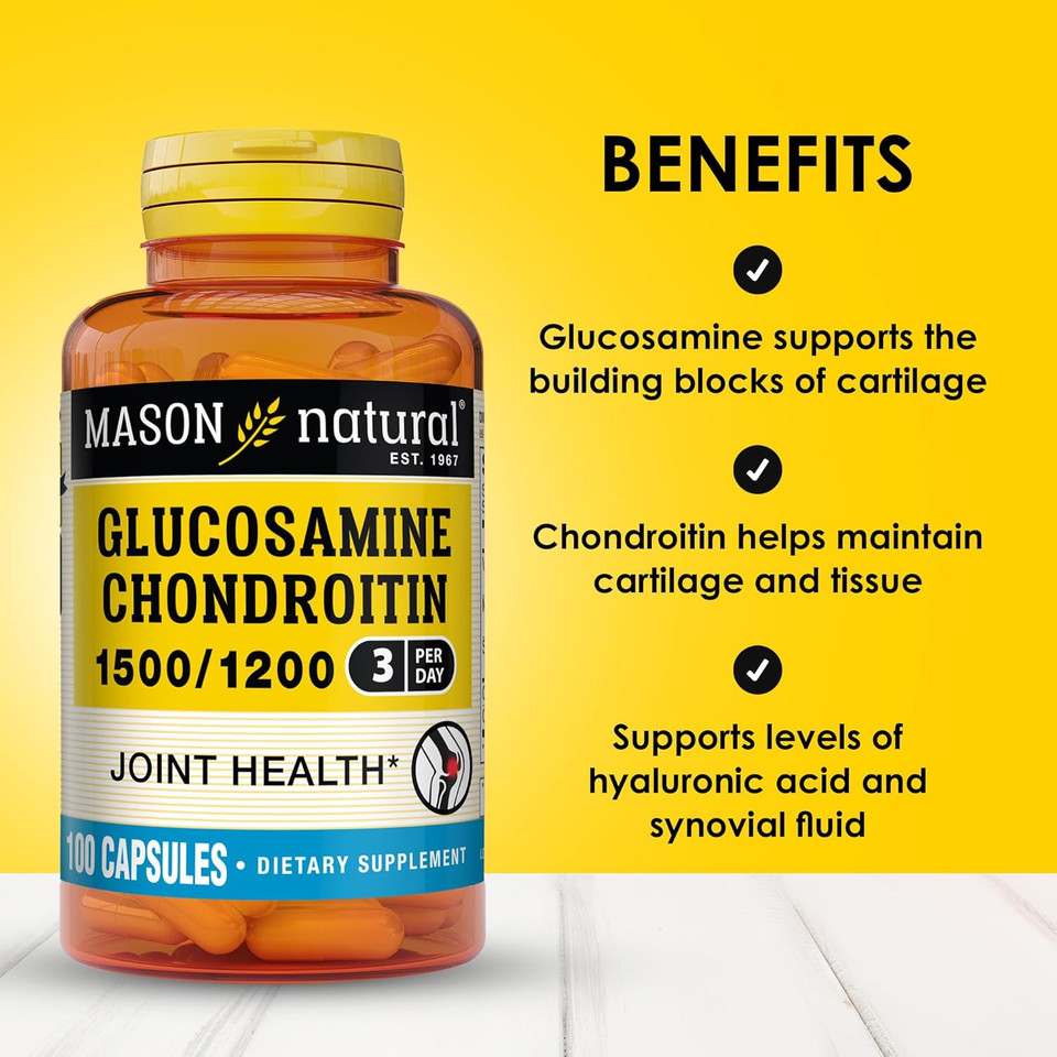 Mason Natural Glucosamine Chondroitin 1500/1200 With Vitamin C, Supports Joint Health For Normal Flexibility & Mobility*, 60 Capsules