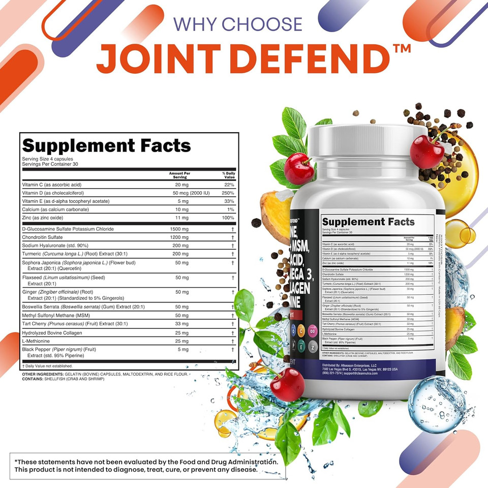 Clean Nutraceuticals Glucosamine Chondroitin Msm 1500Mg With Turmeric Curcumin, Collagen, Hyaluronic Acid, Omega 3  Joint Health Supplement For Men & Women  Joint Complex  120 Count