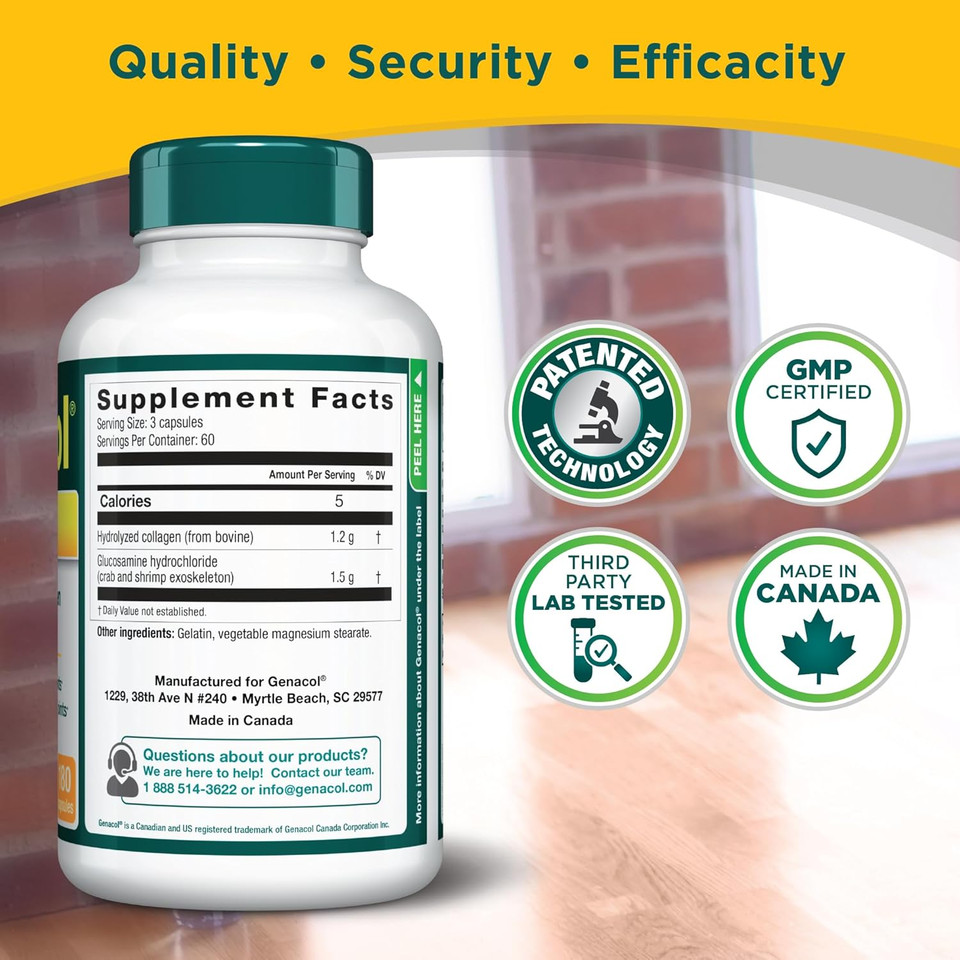 Genacol Plus  Glucosamine And Collagen Supplement, Ultra-Hydrolyzed Collagen Peptides, Eases Joint Movement, Maintains Cartilage, 90 Capsules (30-Day Supply)