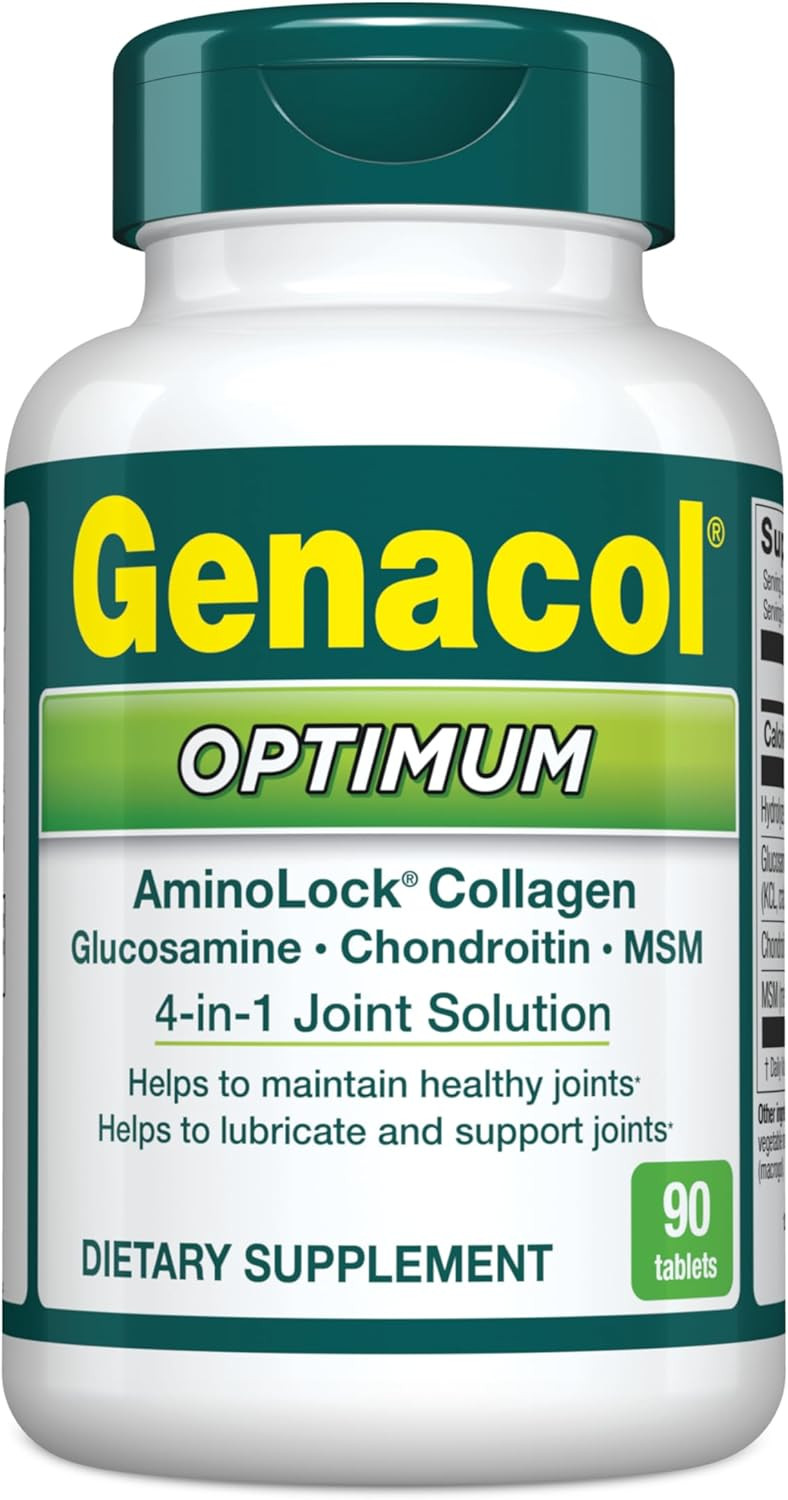 Genacol Optimum  Glucosamine, Chondroitin, Msm And Ultra-Hydrolyzed Collagen Tablets, Maintains Healthy Joints, Protects & Lubricate Cartilage, 90 Tablets (30-Day Supply)