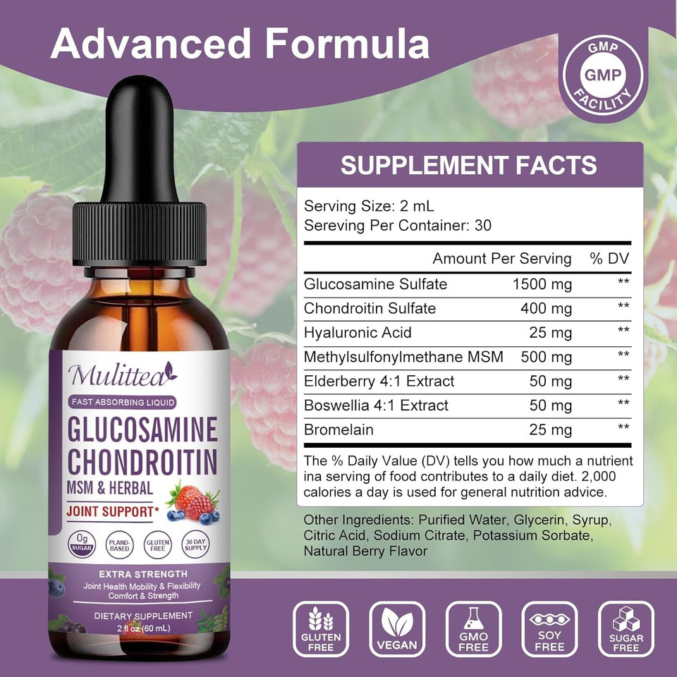 Glucosamine Chondroitin Msm Liquid Drops-W/Elderberry, Boswelia &Hyaluronic Acid-Extra Strength Joint Support Supplement For Mobility, Flexibility & Bones,High Absorption,60Ml (2 Fl Oz) Glucosamine Chondroitin Msm Liquid Drops-W/Elderberry, Boswelia &Hyaluronic Acid-Extra Strength Joint Support Supplement For Mobility, Flexibility & Bones,High Absorption,60Ml (2 Fl Oz)