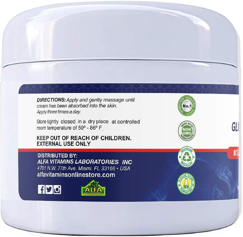 Alfa Vitamins Alflexil Glucosamine Plus Chondroitin Cream With Msm & Collagen, Supports Healthy Joints, Joint & Muscle Pain Relief, Improves Mobility, Fast Absorption, And Moisturizes Skin, 4 Oz