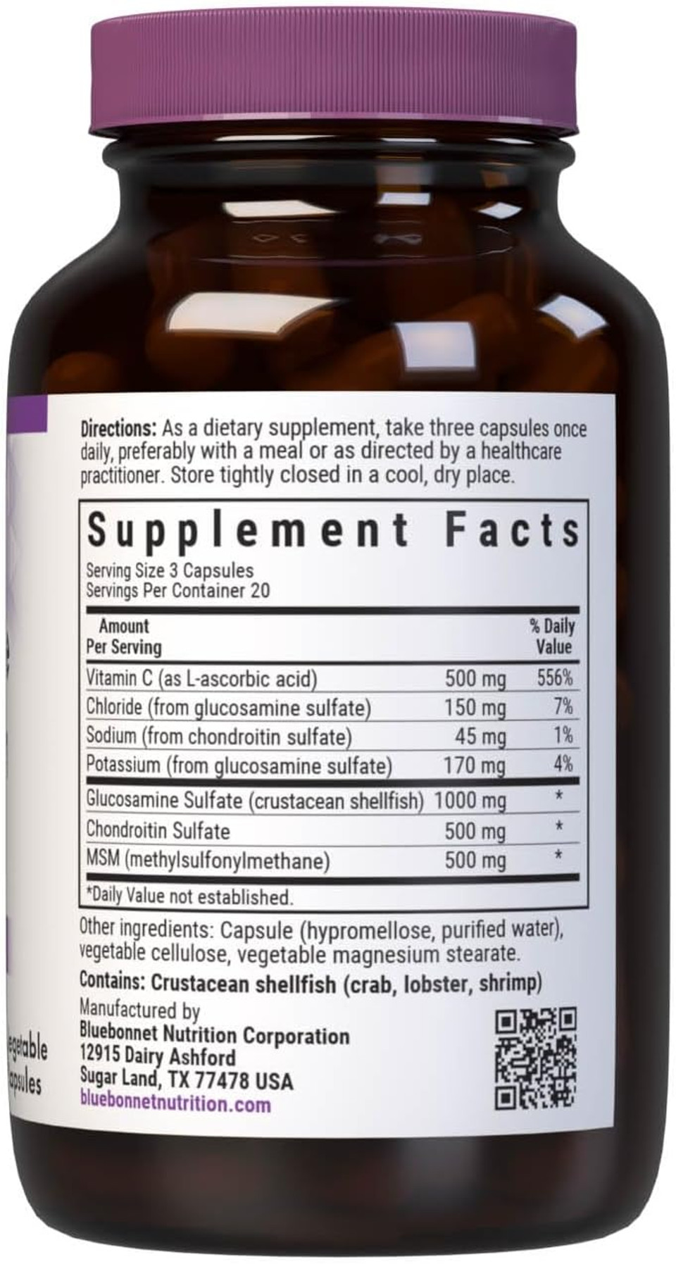 Bluebonnet Nutrition Glucosamine Chondroitin & Msm, Glucosamine, Bone & Joint Health*, Non-Gmo, Gluten-Free, Soy-Free, Dairy-Free, 60 Vegetable Capsules, 20 Servings Bluebonnet Nutrition Glucosamine Chondroitin & Msm, Glucosamine, Bone & Joint Health*, Non-Gmo, Gluten-Free, Soy-Free, Dairy-Free, 60 Vegetable Capsules, 20 Servings