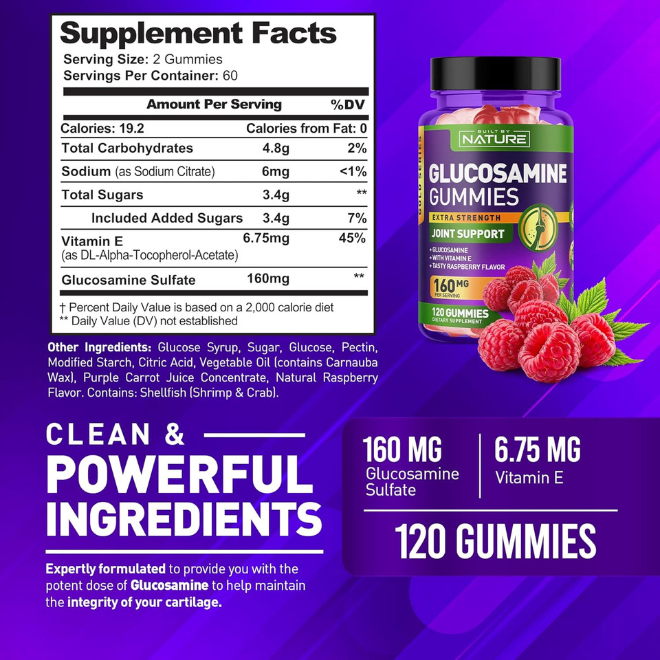 Glucosamine Gummies With Vitamin E - Advanced Joint Support Gummy Supplement, High Potency Antioxidant, Comfort For Back, Knees, Hands - 120 Gummies