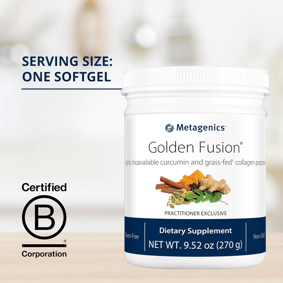 Metagenics Golden Fusion - Bioavailable Curcumin - Grass-Fed Collagen Peptides - With Black Pepper, Cardamom & Cinnamon Bark - Non-Gmo & Gluten Free - 30 Servings - 9.52 Oz
