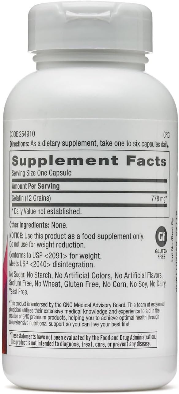 Gnc Women'S Gelatin Supplement, Supports Healthy Hair, Skin And Nails Natural Collagen Source, 60 Capsules
