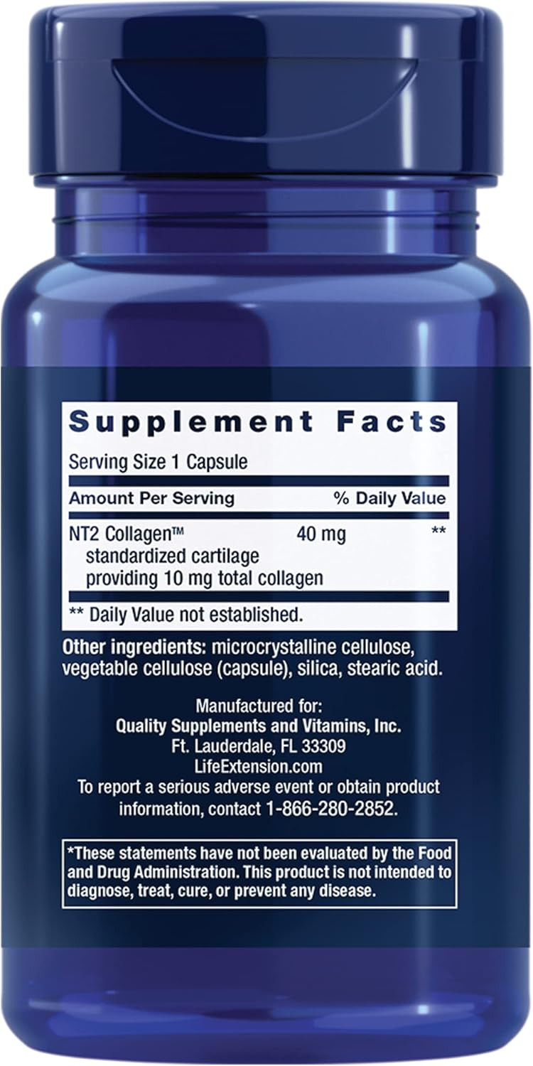 Life Extension Nt2 Collagen, Joint Health Supplement For Joint Comfort & Mobility, Gluten-Free, Non-Gmo, 1 Daily, 60 Small Capsules