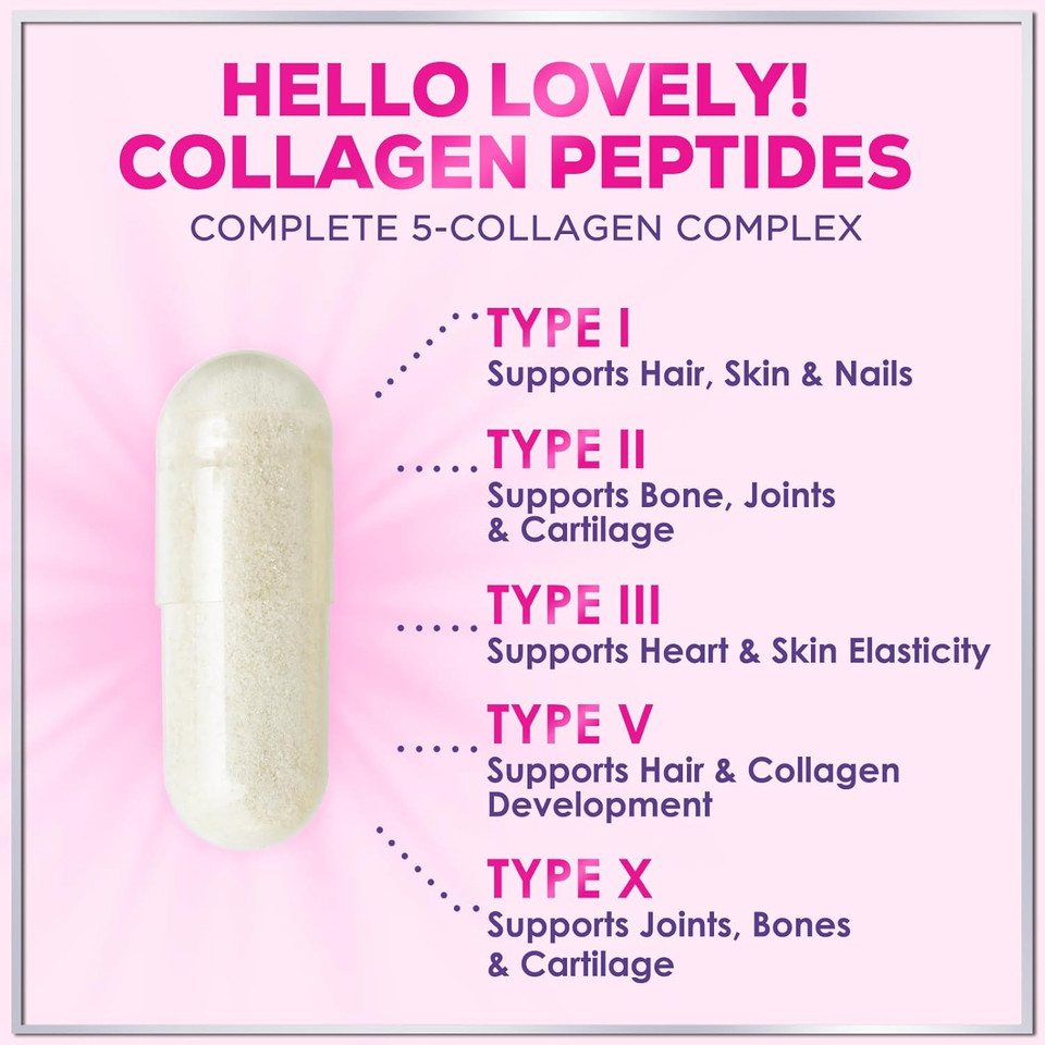 Multi Collagen Peptides For Women - Best Collagen Hydrolyzed Complex 5 Types, Grass Fed Peptides For Hair, Skin, Nail, Bone & Joint Health Support, Collagen Powder Caps For Women & Men - 120 Capsules
