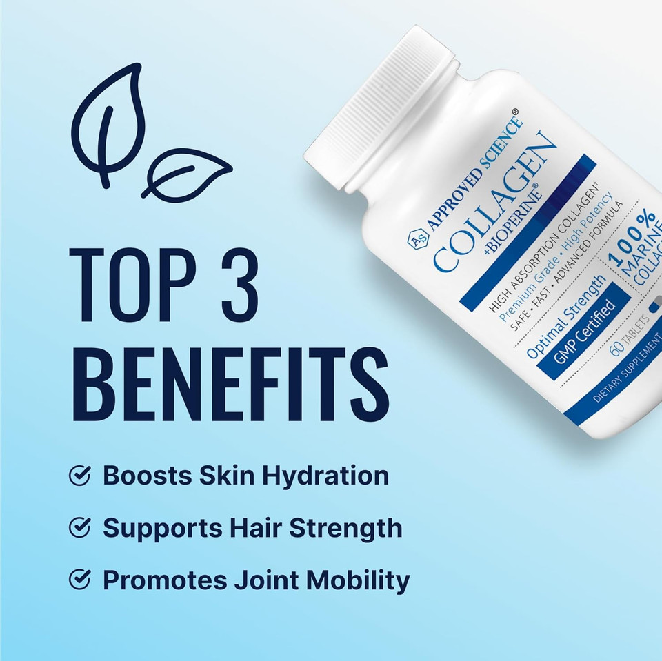 Approved Science Collagen Pills - Absorbable Marine Collagen Types I And Iii - 60 Tablets - Healthy Hair And Skin - Vitamin C, Sodium, And Bioperine For Fast Results - Non-Gmo, Made In Usa