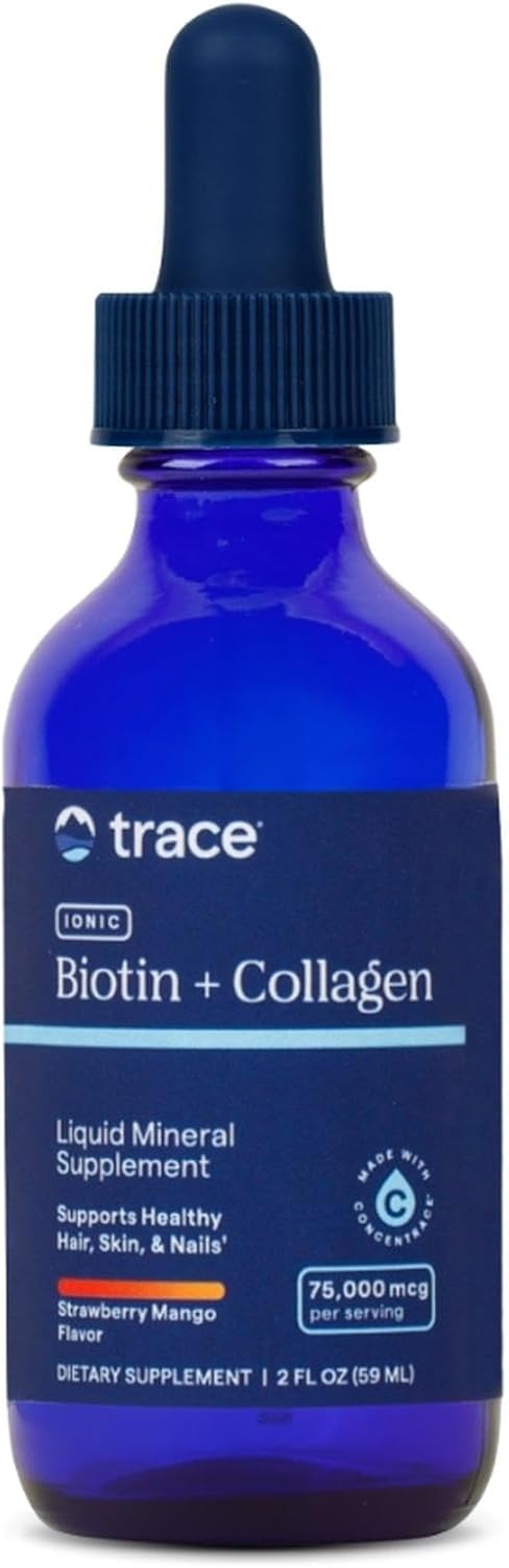 Trace Minerals Ionic Biotin Plus Collagen - High-Potency Supplement Supports Healthy Hair Growth & Skin - Biotin & Collagen Supplement Aids Healthy & Strong Joints - Strawberry Mango, 2 Fl Oz