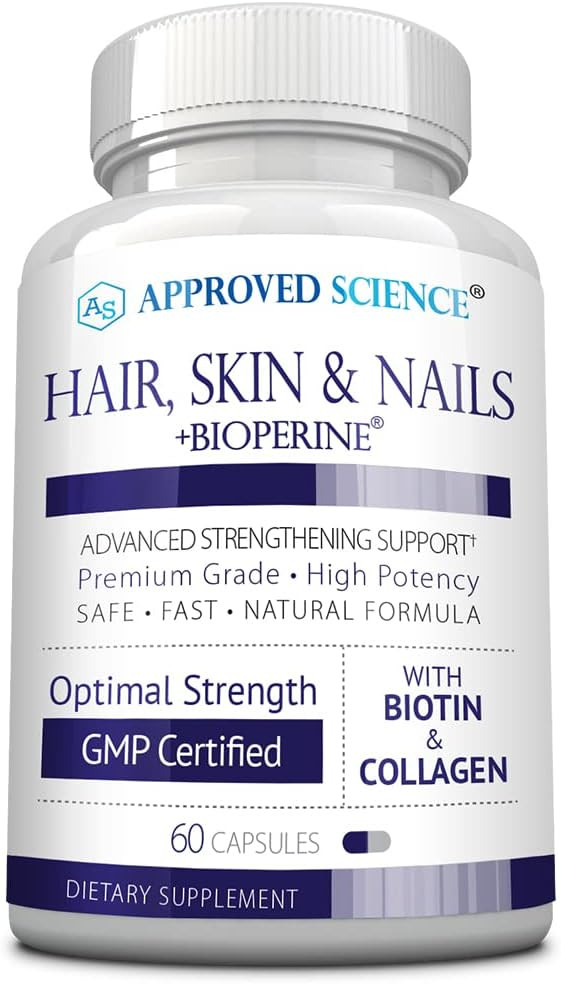Approved Science Hair, Skin And Nails - Support Supplement - Biotin, Collagen, Vitamin B Complex, Silica, Bioperine - 180 Capsules - 3 Month Supply