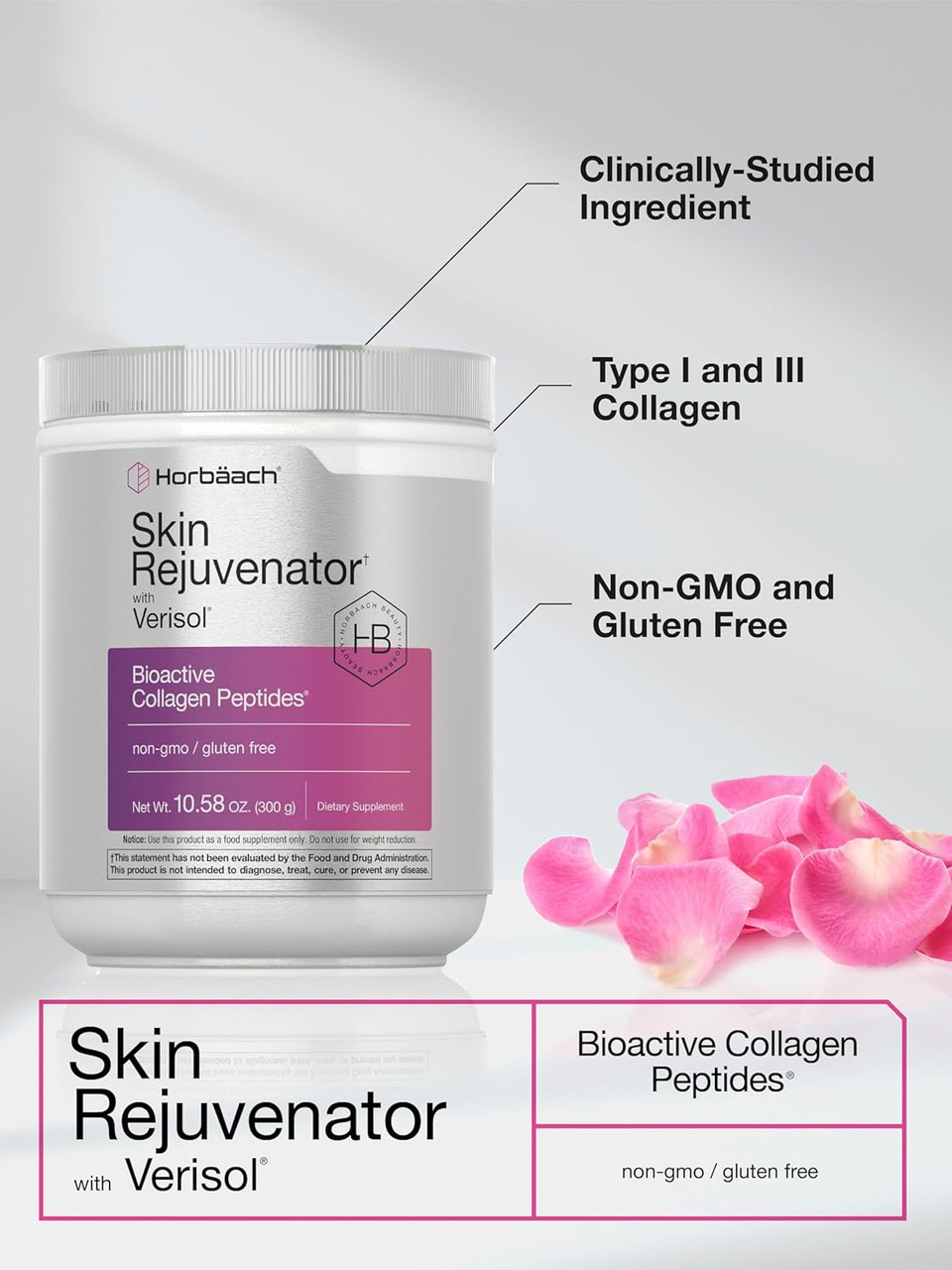 Horbäach Skin Rejuvenator With Verisol 10.58 Oz | Bioactive Collagen Peptide Powder | Types I And Iii | Non Gmo, Gluten Free Supplement