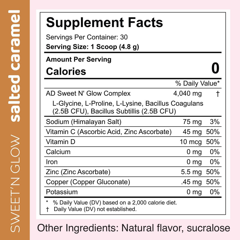 Project Ad Sweet' N Glow Zero Calorie Sugar Free Sweet'Ner With Collagen Building Agents (30 Servings, Coconut)