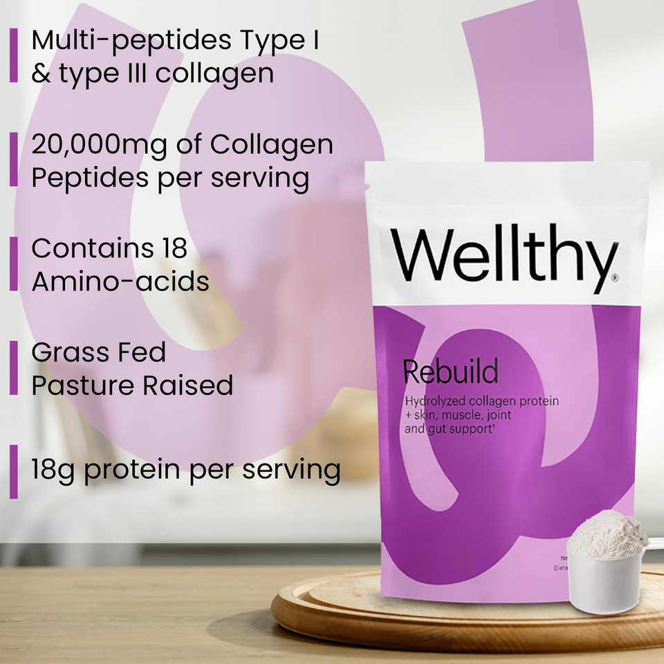 Wellthy Collagen Peptides Protein Powder - Grass Fed Hydrolyzed Collagen For Hair Growth, Skin, Nails, Gut And Joint Support - 20,000Mg Collagen & 18G Protein | Unflavored (15 Servings) Wellthy Collagen Peptides Protein Powder - Grass Fed Hydrolyzed Collagen For Hair Growth, Skin, Nails, Gut And Joint Support - 20,000Mg Collagen & 18G Protein | Unflavored (15 Servings)