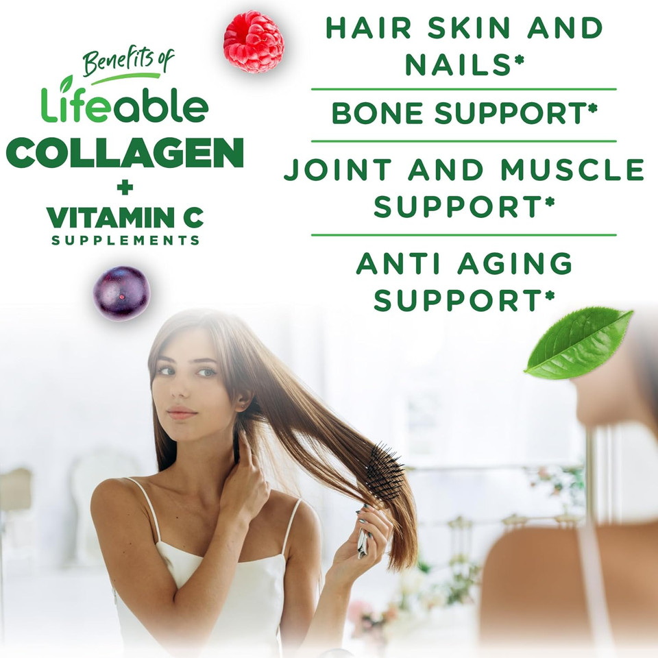 Lifeable Collagen Peptides Gummies | 100Mg With Vitamin C | Great Tasting Collagen Supplements | Vegetarian Hair Skin And Nails Gummies | Collagen Gummies For Adults, Men, Women | 90 Gummies