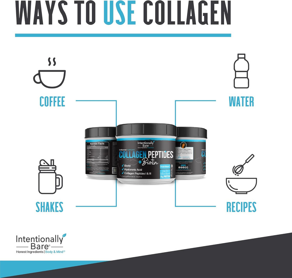 Intentionally Bare Collagen Powder Unflavored - Collagen Peptides Powder With Biotin & Hyaluronic Acid - Non-Gmo & Grass Fed Collagen Protein Powder With 10G Protein - Keto Collagen Powder 40 Servings Intentionally Bare Collagen Powder Unflavored - Collagen Peptides Powder With Biotin & Hyaluronic Acid - Non-Gmo & Grass Fed Collagen Protein Powder With 10G Protein - Keto Collagen Powder 40 Servings