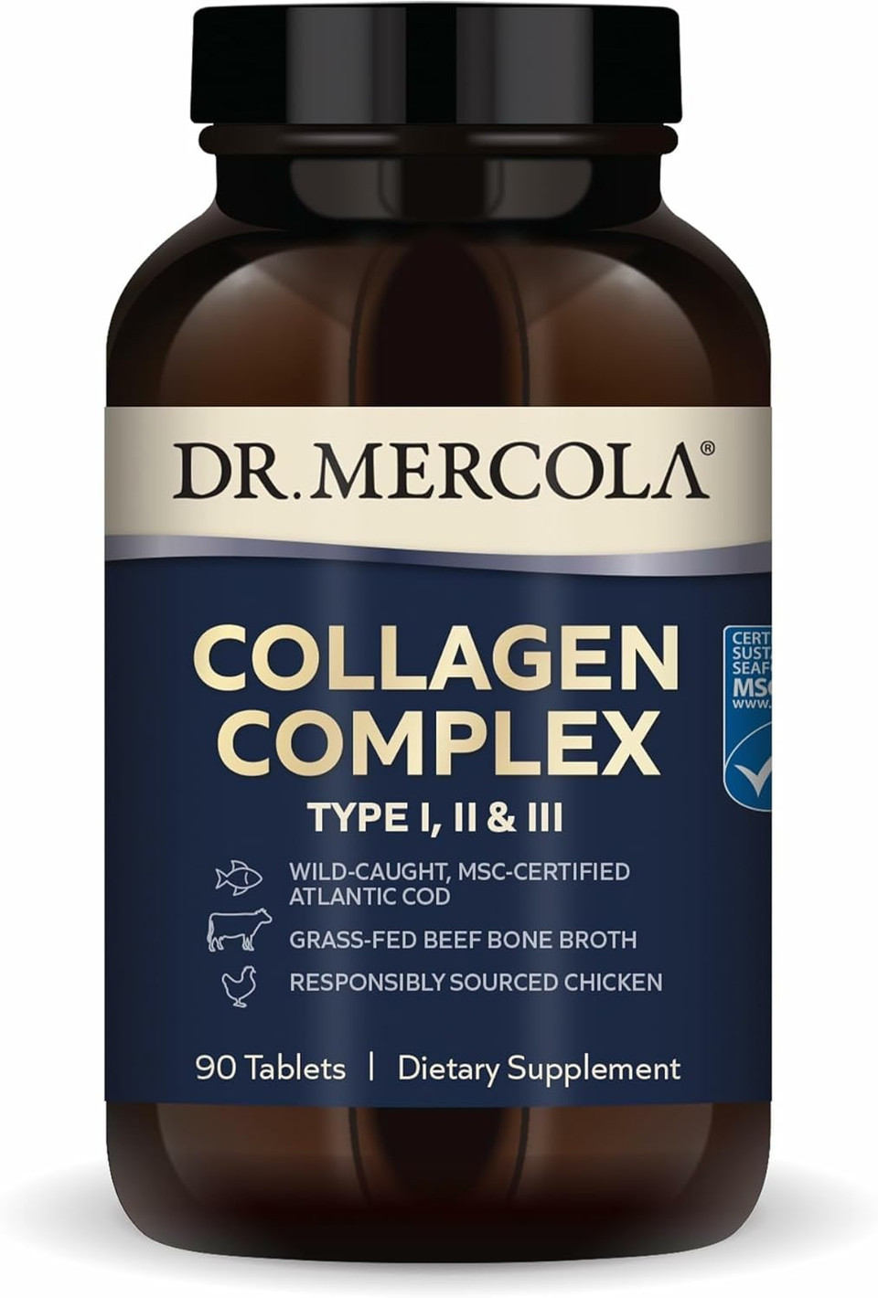Dr. Mercola Collagen Complex - Supports Skin & Connective Tissue - Types I, Ii & Iii Collagen - Non-Gmo, Gluten-Free & Soy-Free - 90 Tablets (30 Servings)