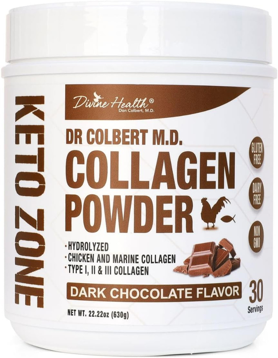 Divine Health Dr. Colbert, Md Hydrolyzed Collagen Powder | Chocolate Flavor Type I, Ii, Iii Chicken & Marine Collagen Peptides | Recommended In Keto Zone Diet Book | Hair, Skin And Nails | 630G Divine Health Dr. Colbert, Md Hydrolyzed Collagen Powder | Chocolate Flavor Type I, Ii, Iii Chicken & Marine Collagen Peptides | Recommended In Keto Zone Diet Book | Hair, Skin And Nails | 630G