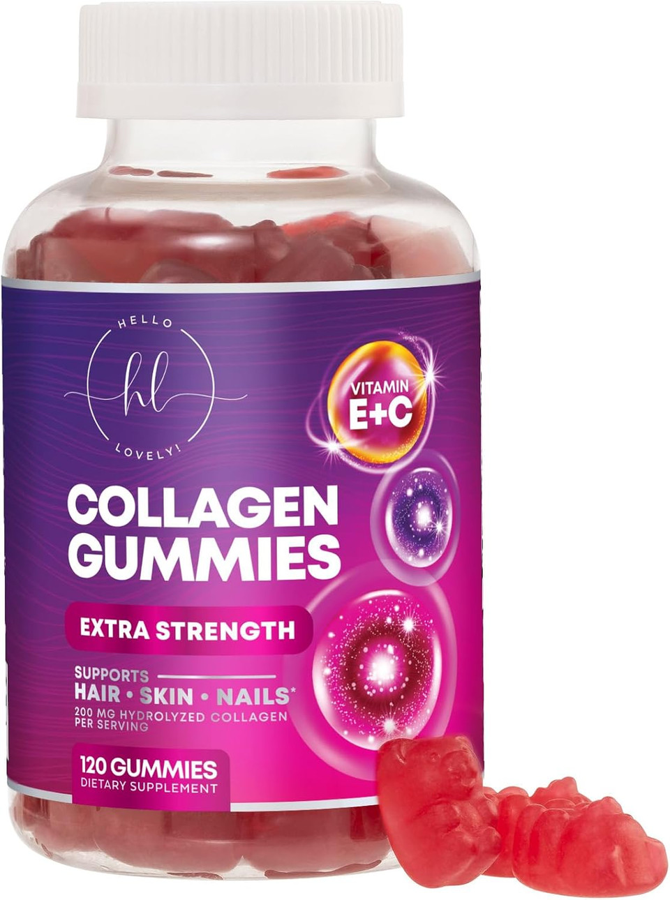 Collagen Gummies For Women - Extra Strength Collagen Peptides Gummy With Vitamin C, Zinc And Biotin, Hydrolyzed Protein Peptides Supplement For Hair, Nail & Healthy Skin Support, Non-Gmo - 120 Gummies