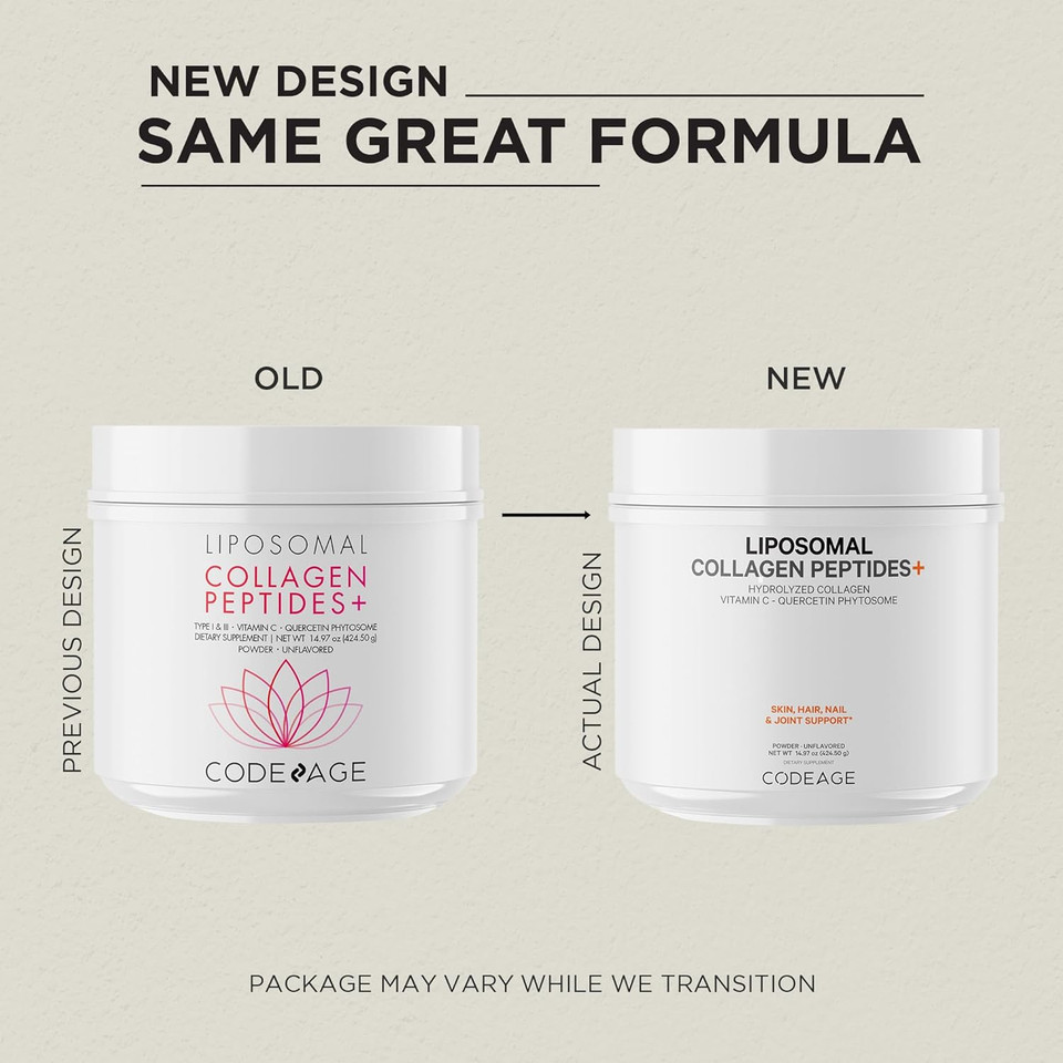 Codeage Liposomal Collagen Peptides Powder + Vitamin C & Quercetin, Phospholipid Complex, Grass-Fed Pasture-Raised Hydrolyzed Collagen Type I & Iii Supplement All-In-One, Non-Gmo, 14.97 Oz