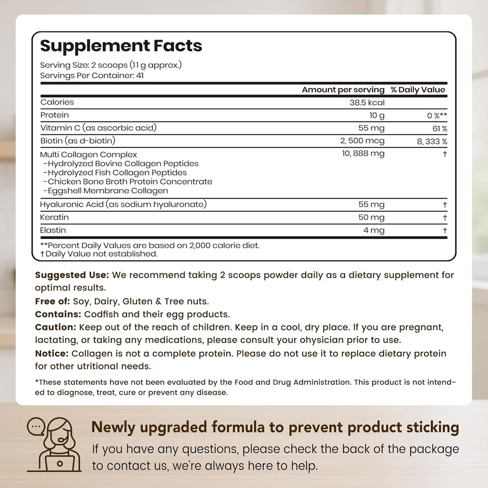 Vev Multi Collagen Peptides Powder, 1 Lb (41 Servings)  Type I, Ii, Iii, V, X, Hydrolyzed Collagen, Hyaluronic Acid Power, Biotin, Vitamin C, Supports Skin, Unflavored, Dissolves Easily