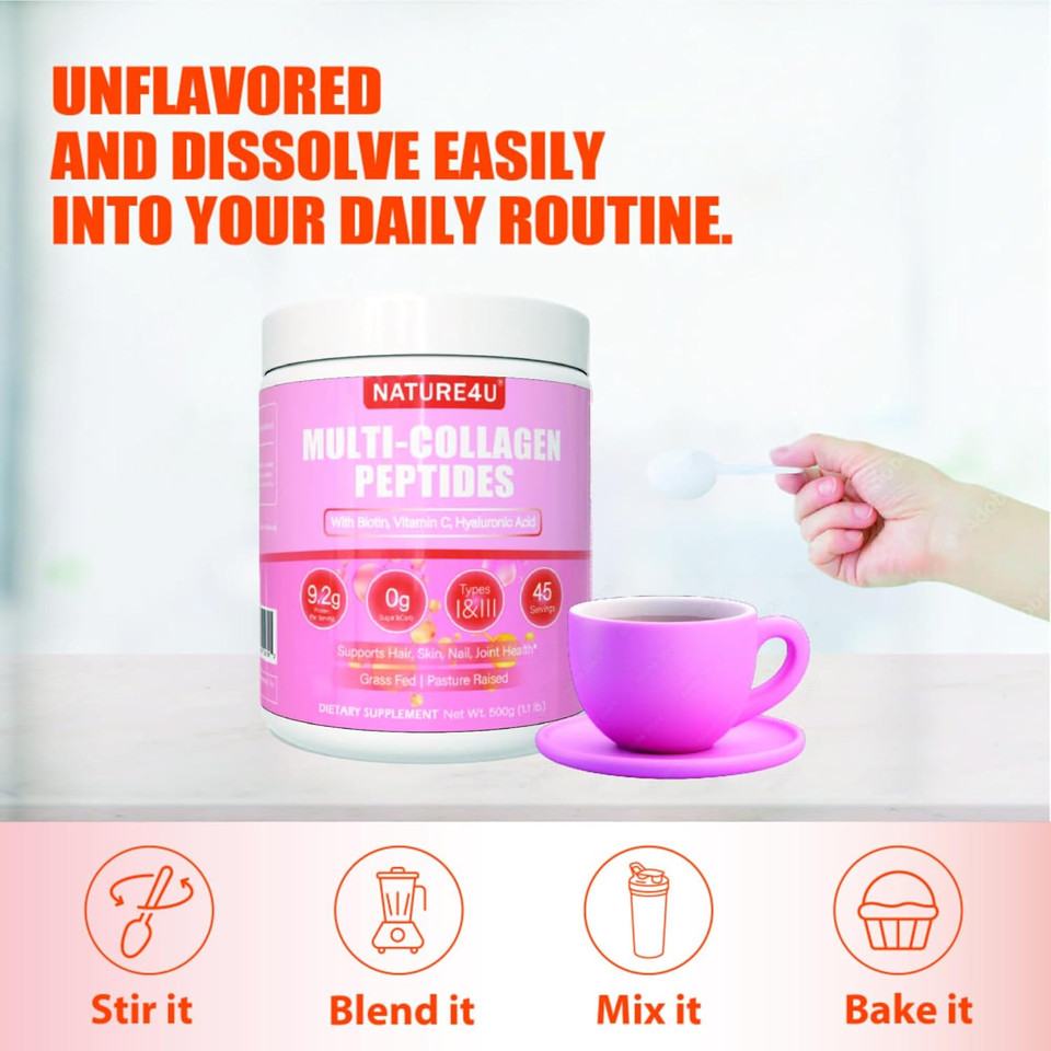 Multi Collagen Peptides Powder 10G - Type I, Ii, Iii, V, X Hydrolyzed Collagen Protein Powder With Biotin, Hyaluronic Acid, Vitamin C For Hair, Skin, Nails & Joint Support - Unflavored 1.1 Lb