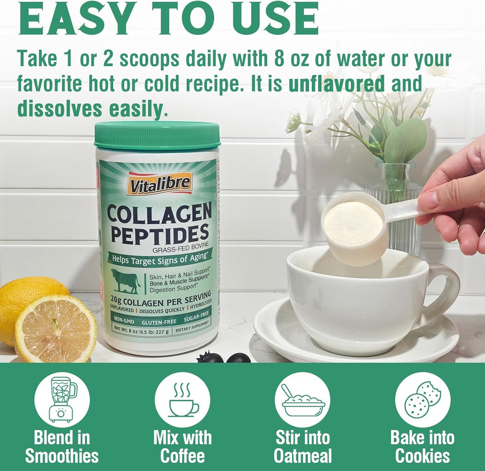 Bovine Collagen Peptides Powder For Women And Men, Grass-Fed Hydrolyzed Collagen Protein Type I & Iii, Skin, Hair, Nails, Bones, Digestion, Unflavored, Non-Gmo, Keto & Gf, 22 Servings, 16Oz