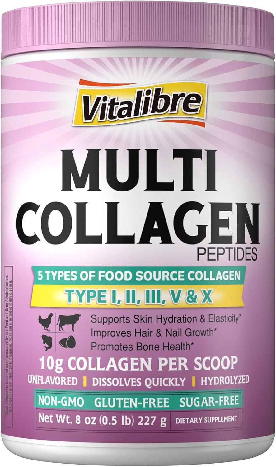 Multi Collagen Peptides Powder Type I Ii Iii V X, Hydrolyzed Collagen Protein For Women And Men, Skin, Hair, Nails, Unflavored, Non-Gmo, Keto & Gf, Zero Sugar, 45 Servings, 16Oz