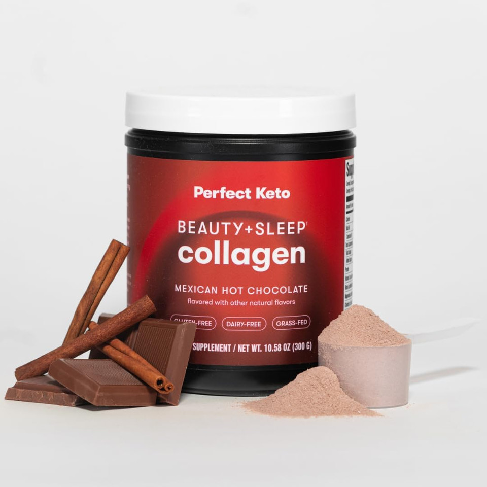 Perfect Keto Beauty + Sleep Grass Fed Collagen Peptides Protein Powder With Ashwagandha, Magnesium, Biotin, Hyaluronic Acid, L Theanine, Hair, Skin, Nails & Relaxation Support, Turmeric Coconut Latte