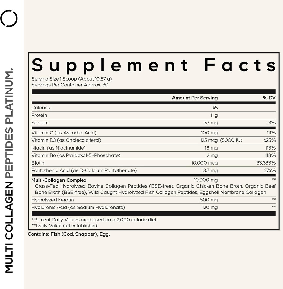 Codeage Multi Collagen For Women & Men Biotin 10000Mcg Keratin, Protein Powder Vitamin C B6 D3, Hyaluronic Acid, Niacin - Hydrolyzed Collagen Coffee Creamer 5 Types - Unflavored - Non-Gmo - 11.5Oz