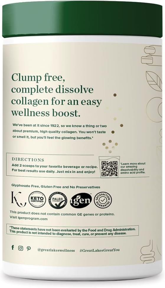 Great Lakes Wellness Collagen Peptides Powder For Skin, Hair, Nails, Joints & Digestion - Unflavored - Quick Dissolve Hydrolyzed, Non-Gmo, Keto, Kosher - 20 Sticks