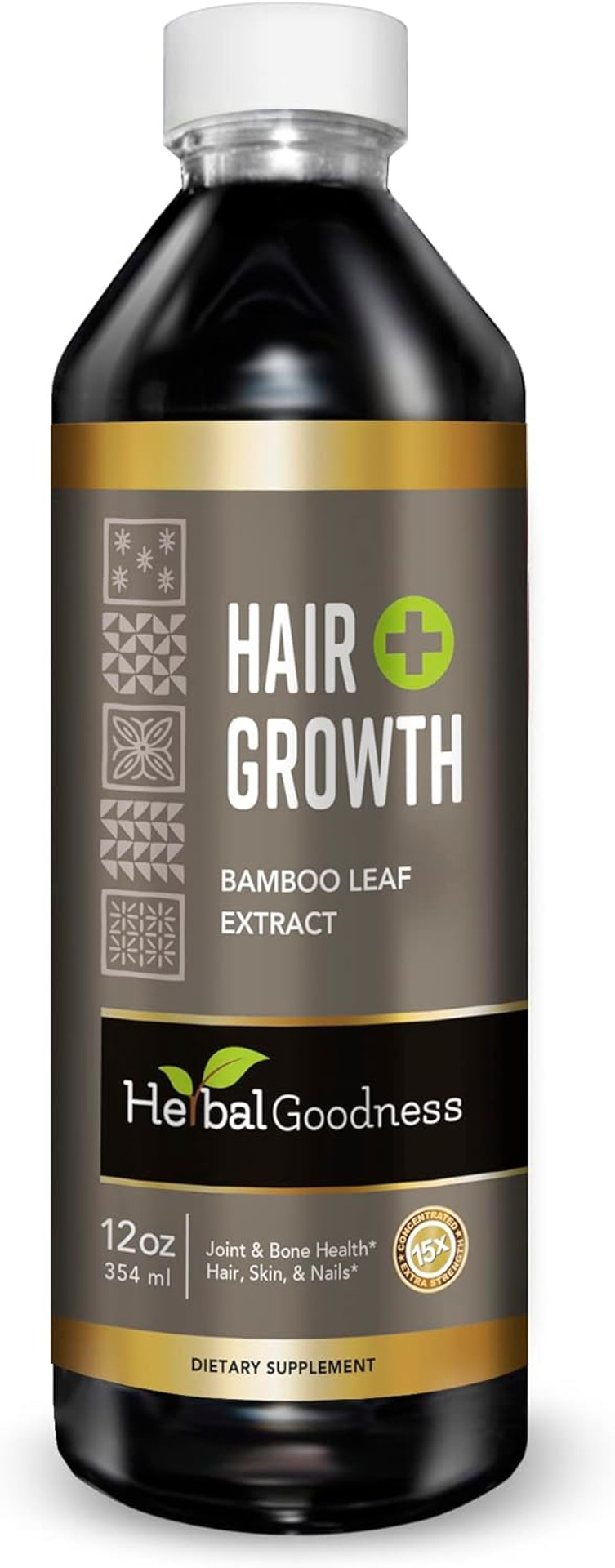 Hair Growth Plus 12Oz - Bamboo Hair Product With Collagen, Keratin And Vitamins For Women And Men - Healthy Hair, Skin And Nails - 1 Bottle