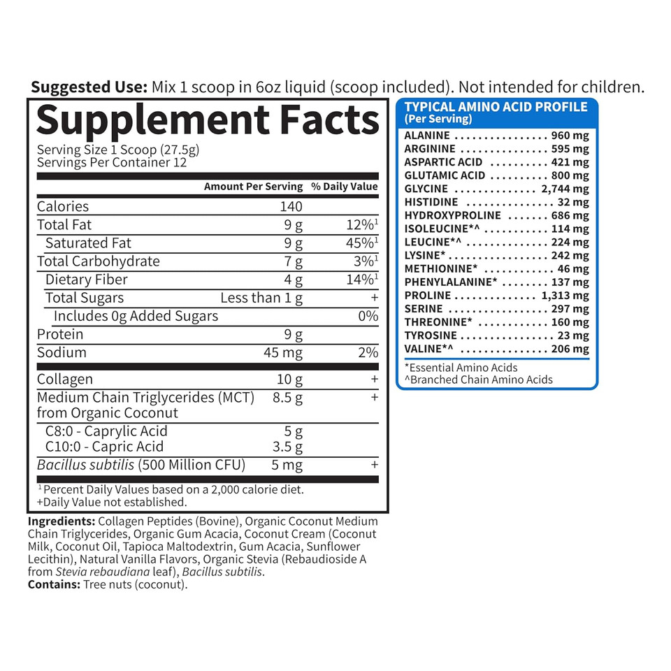 Garden Of Life Grass Fed Collagen Creamer Powder - Chocolate, 12 Servings, Collagen Powder For Coffee Energy Beauty Joints, Coconut Mcts, Keto Collagen Protein Supplements